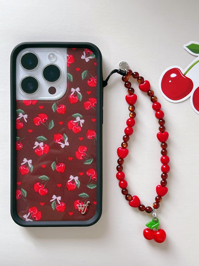 Drawwind Sweet Cherry Phone Charm Beaded Mobile Lanyard Chain