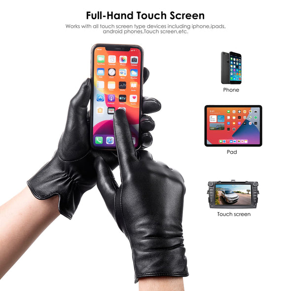 Dsane Winter Touch screen Lambskin leather Gloves for Women