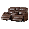 EBELLO Genuine Leather Manual Loveseat Recliner, Reclining Sofa Chair with Cup Holder, Hidden Storage, Couch Set for Living Room, Bedroom Furniture,Meeting Room, Brown (Loveseat)