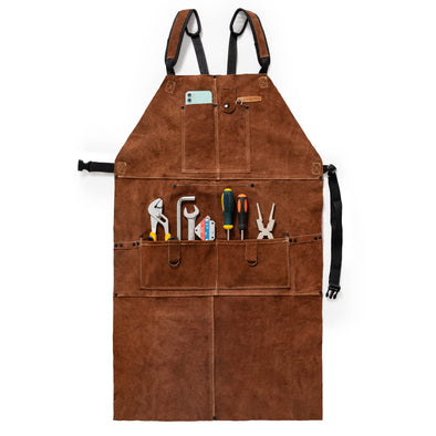 YESWELDER Cowhide Welding Work Apron with 6 Pockets, Heat Flame Resistant Adjustable