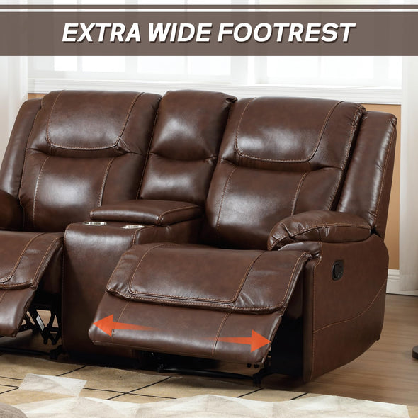 EBELLO Genuine Leather Manual Loveseat Recliner, Reclining Sofa Chair with Cup Holder, Hidden Storage, Couch Set for Living Room, Bedroom Furniture,Meeting Room, Brown (Loveseat)