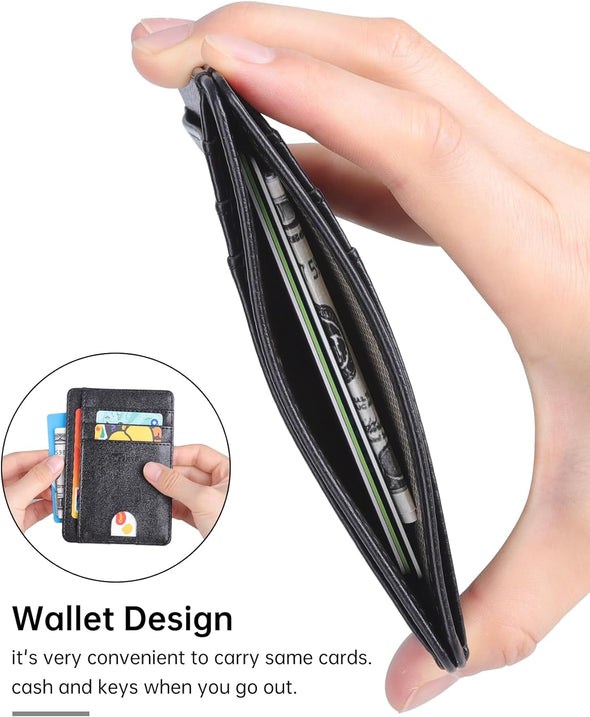 Slim Wallet for Men, Minimalist Front Pocket RFID Blocking Leather Wallet Credit Card Holder for Men & Women