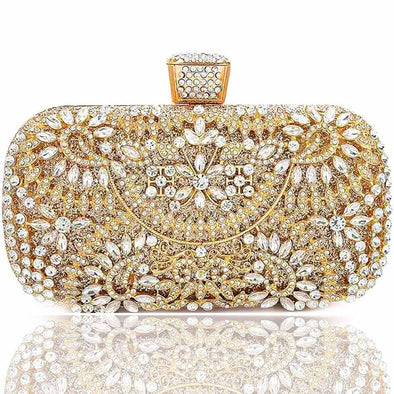 Yokawe Womens Crystal Evening Clutch Bag Christmas Bridal Wedding Purse Rhinestone Party Prom Handbag (Gold)