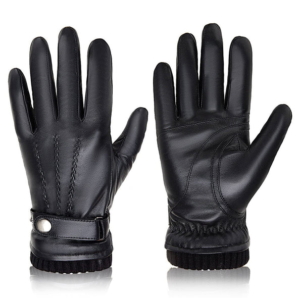 BISON DENIM Winter Sheepskin Leather Gloves for Men, Cashmere Lined Touchscreen Gloves