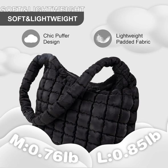 Quilted Puffer Tote Bag Purse Puffy Crossbody Shoulder Bag,Lightweight Nylon Hobo Bag Puffer Carryall Bag for Women Girl