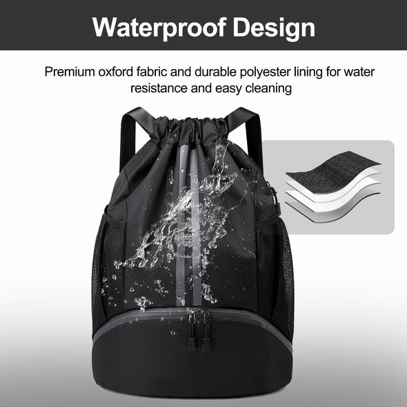 Hoedia Sports Drawstring Backpack,  Swim Gym Bag with Shoes Compartment & Wet Proof Pocket