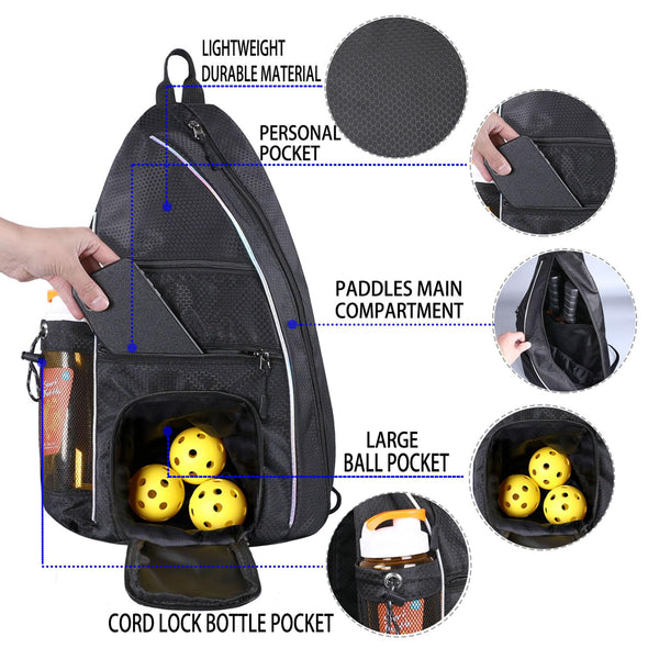 LLYWCM Pickleball Bag for Women & Men, Pickleball Sling Bag(Black)