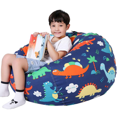 Lukeight Stuffed Storage Bean Bag Chair Cover for Kids, Dinosaur Zipper Beanbag Chair Cover