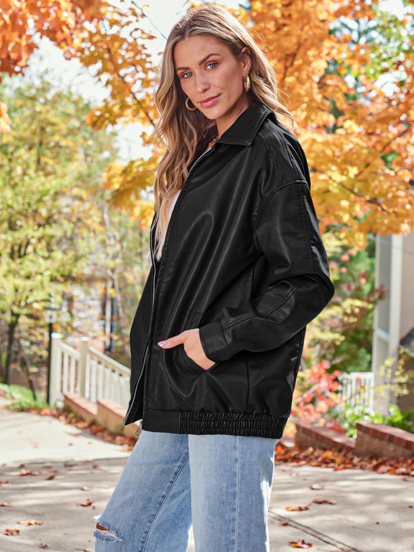 AUTOMET Oversized Leather Jackets for Women, Faux Suede Motorcycle Coats