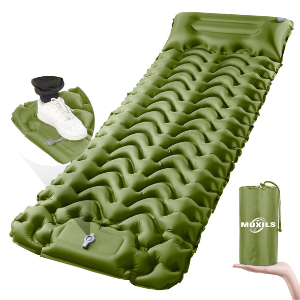 MOXILS Ultralight Inflatable Sleeping Pad for Camping, Built-in Inflatable Pump, Green