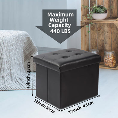 ALASDO Foldable Leather Ottoman with Storage for Living Room 17x13x13inches Black