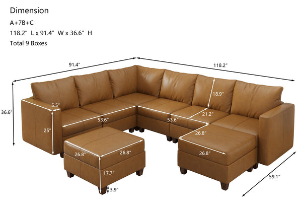 EASE MOOSE Modular Sectional Sofa with Storage, U Shaped Sectional Faux Leather Sectional Couch Large Sectional Sofa, Brown