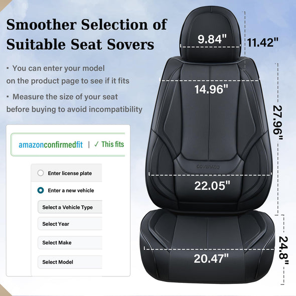 Coverado Car Seat Covers Full Set, Seat Covers for Cars, Black Car Seat Cover, Car Seat Protector Waterproof, Nappa Leather Car Seat Cushion, Car Seat Covers Front Seats and Back Fit for Most Cars