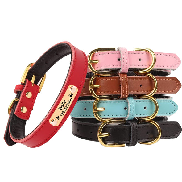 IWKWUZILM Custom Personalized Leather Dog Collars & Nameplate for all breeds, Choose from 7 colors