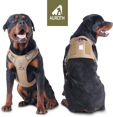 Auroth No Pull Adjustable Tactical Dog Harness for Large Dogs with Reflective, Army Yellow L