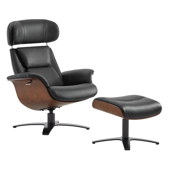 CHITA Genuine Leather Reclining Swivel Chair with Adjustable Headrest and Ottoman Black