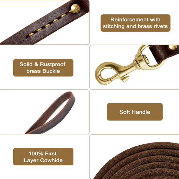 Guiding Star Leather Heavy Duty Dog Leash for Large & Medium Dogs, 6ftx3/4inch, Brown