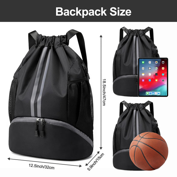 Hoedia Sports Drawstring Backpack,  Swim Gym Bag with Shoes Compartment & Wet Proof Pocket