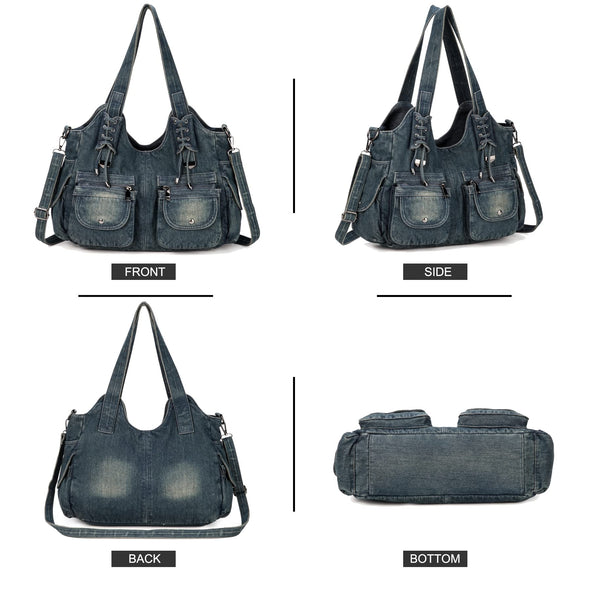 YeFine Casual Washed Denim Shoulder Bags, Lady's Hobo Bags, Handbags