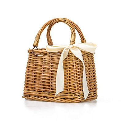 DOKOT Natural Handwoven Wicker Handbag, Rectangular Straw Tote Bag