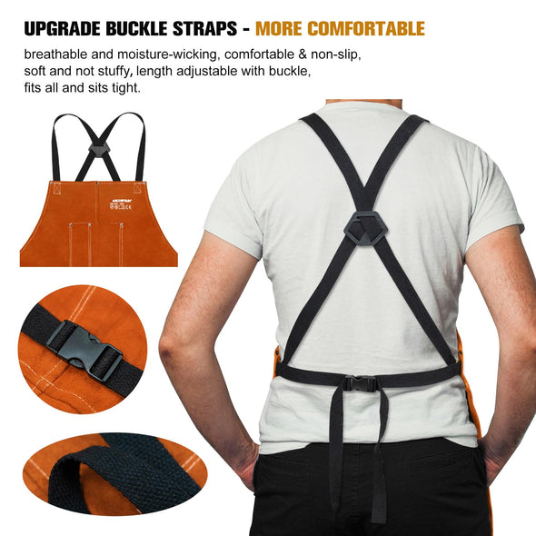 ARCCAPTAIN Cowhide Welding Work Apron  with 6 Tool Pockets, Adjustable M-XXXL