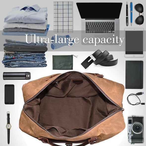 NEWHEY Leather Duffel Bag, Waterproof Weekend Travel bag