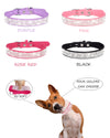 Aecllcea Pink Dog Collar for Small Dogs, Adjustable Leather Suede Rhinestone Dog Collars, S-Pink