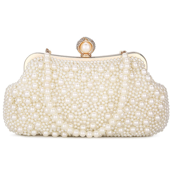 UBORSE Women Pearl Clutch Bag Crystal Beaded Evening Bag with Pearl Chain