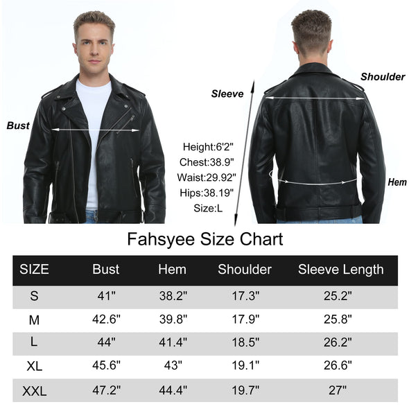 Fahsyee Mens Leather Jackets, Faux Bomber Jacket for Men, Motorcycle Zip-Up Biker Coat