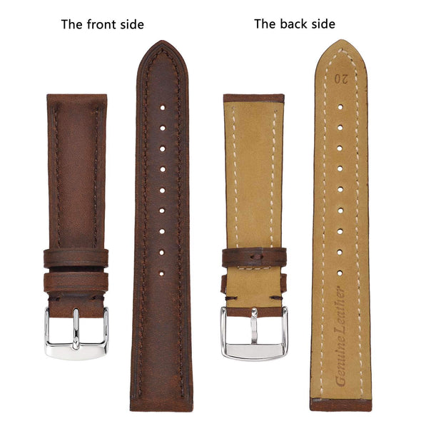 BISONSTRAP Vintage Crazy Horse Leather Watch Band with Stainless Steel Buckle