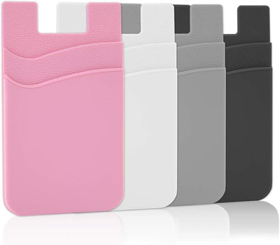 Card Holder for Back of Phone, Phone Wallet Stick-On Credit Card Sleeve Pocket Silicone Cell Phone Pouch Compatible for Iphone,Samsung Galaxy and Most Samrtphones 4 Pack