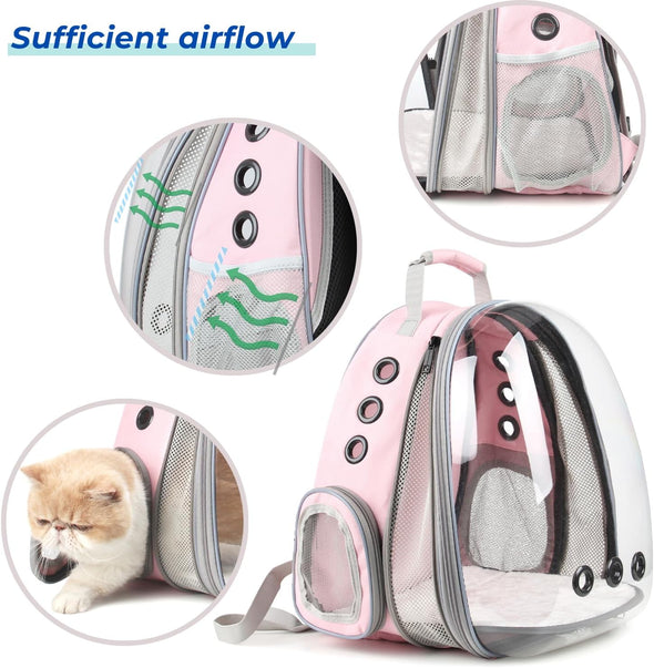 Cat Carrier Backpack, Bubble Expandable Backpack Carrier, Pets and Small Dogs,Airline-Approved, Designed for Travel, Hiking, Walking & Outdoor Use (Front Expandable-Pink)