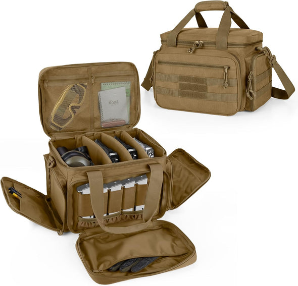 Tactical Gun Range Bag for 4 Handguns, Pistol Shooting Range Bag with 6X Magazine Slots and Extra Pockets for Ammo and Essentials