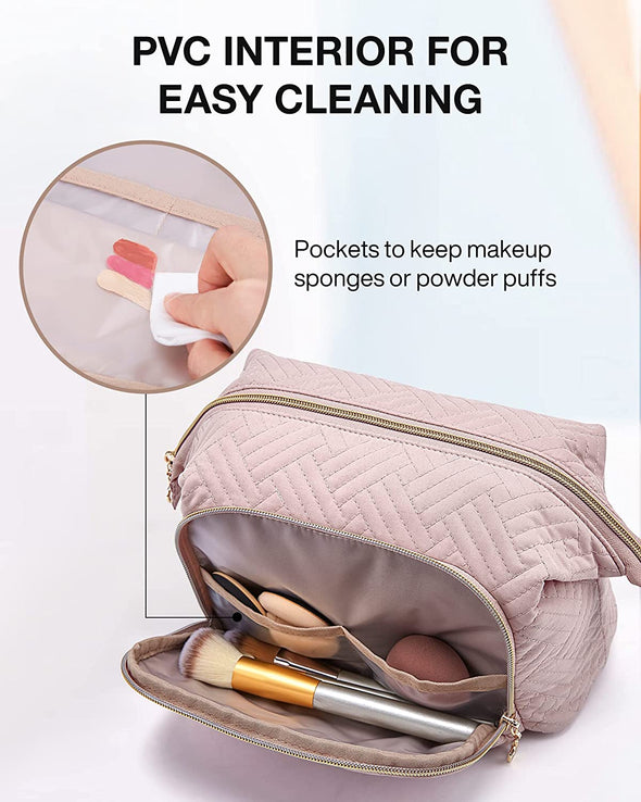 Travel Makeup Bag, Cosmetic Bag Make up Organizer Case,Large Wide-Open Pouch for Women Purse for Toiletries Accessories Brushes