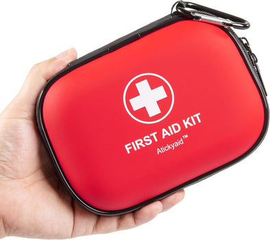 Mini First Aid Kit - 120 Piece Small Waterproof Hard Shell Medical Kit for Car, Home, Office, Travel, Camping, Sports, Outdoor, School - Emergency First Aid Supplies and Survival Kit (Red)