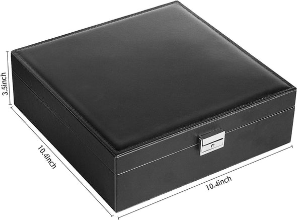 Jewelry Box, Jewelry Boxes for Women & Men with PU Leather, 2 Layer Large Jewelry Organizer Storage Case with Lock, for Necklace Bracelets Earrings Rings, Jewelry Organizer Box Ideal Gift, Black