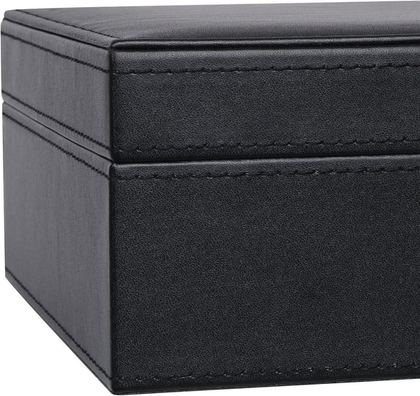 Mens Jewelry Box, Jewelry Organizer with 4 Watch Case Removable Tray, Jewelry Storage Case for Necklace, Earring Ring Bracelet, PU Leather, Velvet Lining Black SSH07B