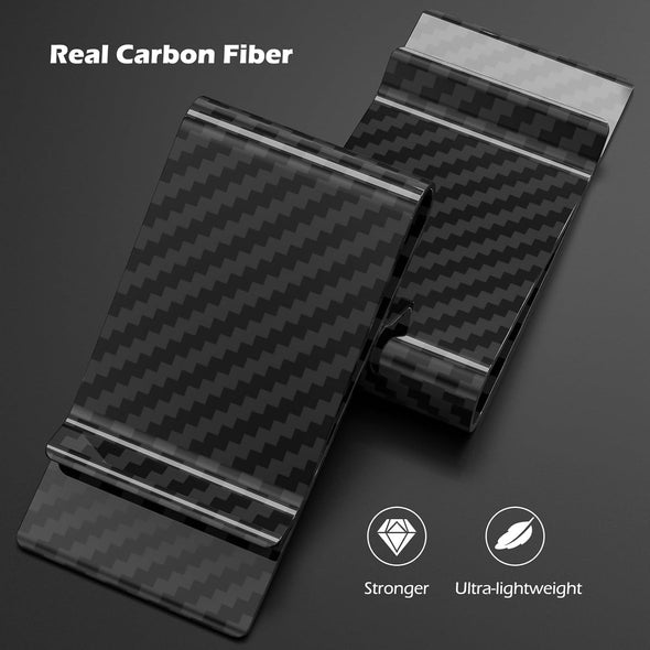 Money Clip for Men Carbon Fiber Clip Wallet Leather Slim Minimalist Card Holder RFID Blocking (Weaved Black)