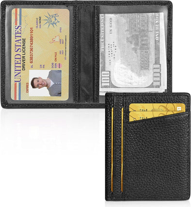 Slim Minimalist Wallet - Premium Leather RFID Blocking Front Pocket Wallets with 8 Card Slots and 2 ID Window, Black