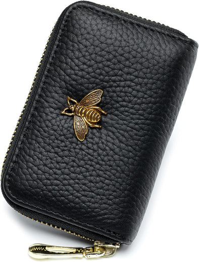 RFID Credit Card Holder, Small Leather Zipper Card Case Wallet for Women