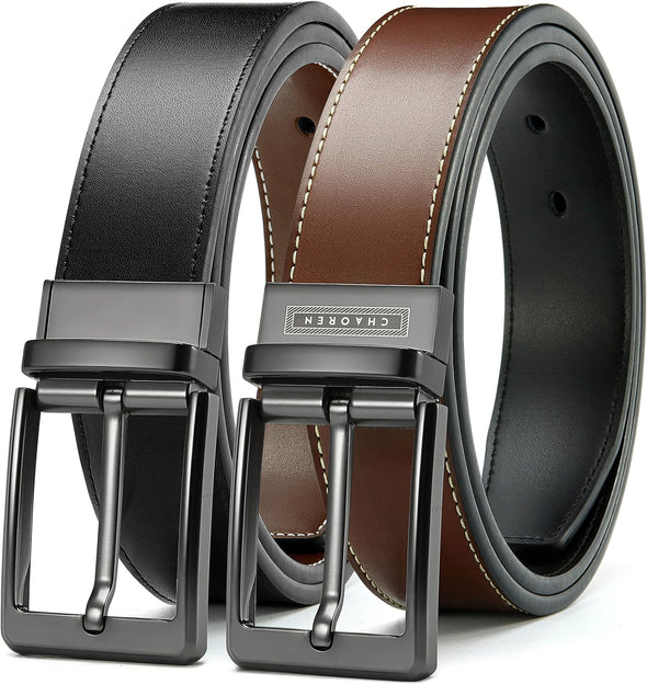 Mens Belts Leather Reversible - One Belt, Two Styles for Dress and Casual Wear