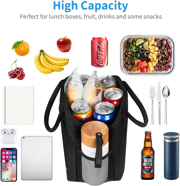 Lunch Bag Lunch Box for Women Men Reusable Insulated Lunch Tote Bag, Handbags Case High Capacity for Travel Work Picnic,Black