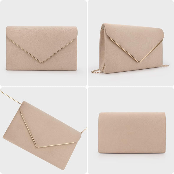 Clutch Purse for Women Evening Bags Handbags for Wedding Party Cocktail Prom Faux Suede Crossbody Shoulder Bag (Nude)