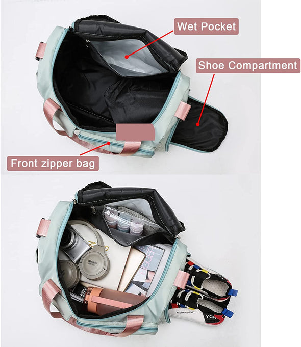 Small Gym Bag for Women, Travel Duffle Bag Carry on Weekender Bag with Shoe Compartment