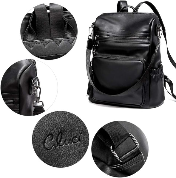 Backpack Purse for Women Black Backpack Leather Large Travel Fashion Designer Convertible Ladies Work Backpack Shoulder Bags with Tassel