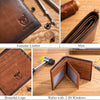 RFID Wallets for Men Slim Bifold Genuine Leather Front Pocket Wallet with 2 ID Windows QB-05 (Brown)