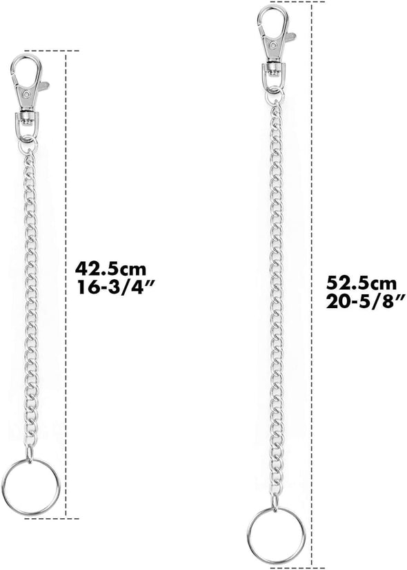 2Pcs Chain Belt Set, Wallet Chain, Pants Chain, Pocket Chain with Keyring for Pants Belt Jeans Wallets and Keys (16” & 20”)