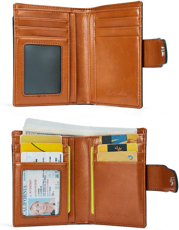 Women Leather Wallet RFID Blocking Small Bifold Zipper Pocket Wallet Card Case Purse with ID Window