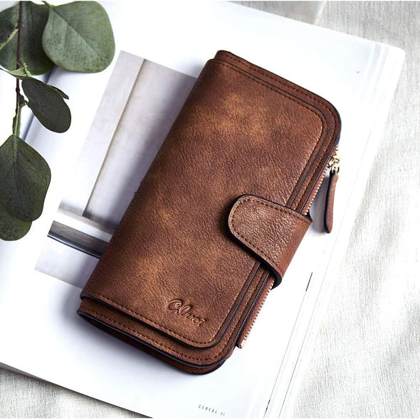 Women Wallet Leather RFID Trifold Large