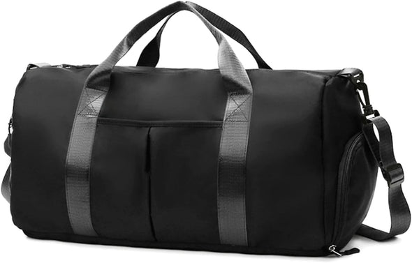 Sports Gym Bag with Wet Pocket & Shoes Compartment, Waterproof Shoulder Weekender Bag for Women and Men Swim Sports Travel Gym Bag Lightweight and Easy Carry on Black